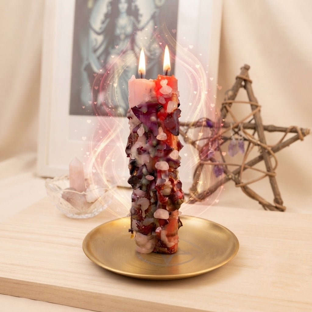 Ritual amor propio con vela vestida y cuarzo rosa | Aura Entropía